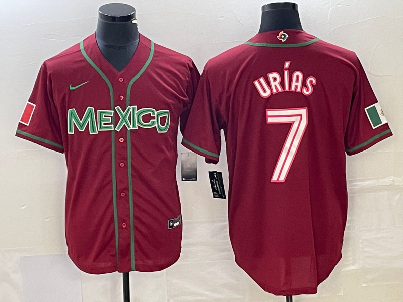Men's Mexico Baseball #7 Julio Urías Red 2023 World Baseball Classic Stitched Jersey